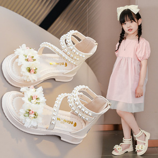 女童凉鞋夏季时尚公主，鞋夏季2024中大童露趾，小女孩学生罗马鞋