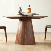 北美黑胡桃木圆桌家用意式极简实木带转盘圆形餐桌餐台餐厅家具