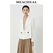 meacheal米茜尔秋季白色亚麻，混纺西服通勤时尚休闲女士西服