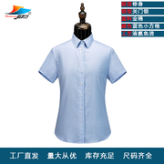 液氨免烫女衬衣QNC3071D蓝色纯棉小方格常规领商务款修身短袖衬衫