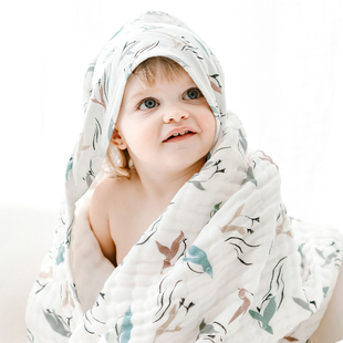 nestdesigns宝宝浴巾纯棉婴儿新生，纱布超柔软吸水家用儿童浴巾