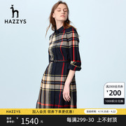 hazzys哈吉斯(哈吉斯)春季格子连衣裙英伦风气质，显瘦修身长袖衬衫裙子