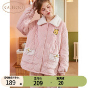 GUKOO/果壳迪士尼系列冬款加绒保暖翻领女士家居服套装睡衣