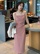 法式桔梗高级感显瘦打底吊带连衣裙女装2024春夏季粉色长裙子