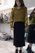 海军领套头毛衣女2023秋冬韩版洋气宽松外穿麻花针织短款上衣