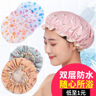 韩国可爱女款防水浴帽洗澡淋沐浴帽，非一次性头套厨房防油烟帽子