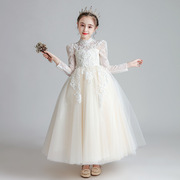 儿童长袖蓬蓬纱公主裙，2023花童婚纱，女童小主持钢琴演奏晚礼服