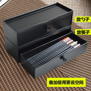 日式筷子盒抽屉抽拉筷子，筒带盖筷子架餐具，收纳盒韩式塑料快笼包