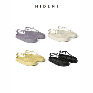 HIDEMI系带设计感小羊皮厚底凉鞋 黑色/白色/鹅黄色/云雾紫