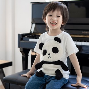 可爱卡通立体小熊猫衣服亲子装t恤短袖儿童男童，女童宝宝上衣夏季