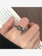 925银戒指暗黑系猫咪，饰品小众设计感个性复古开口戒指不掉色