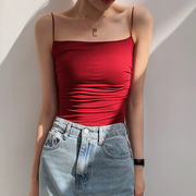 红色小吊带背心女2023夏季带胸垫美背西装内搭打底衫短款上衣