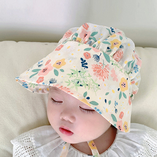婴儿帽子春秋女宝宝遮阳薄款公主，帽纯棉可爱夏季新生儿，女童包头帽(包头帽)