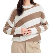 C212斜条纹薄款针织衫春季女装落肩圆领毛衣0.26