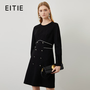 设计总监然姐EITIE爱特爱时尚撞色腰封设计通勤显瘦黑色连衣裙