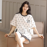 夏季睡衣女士纯棉薄款短袖两件套装韩版学生可爱宽松春秋天家居服