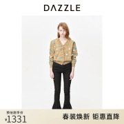 DAZZLE地素奥莱毛衫外套春秋趣味立体波点印花V领针织开衫女