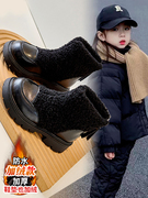 女童棉靴加绒加厚2023冬季儿童马丁靴，保暖皮面毛绒抗寒雪地靴