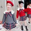 女童学院风毛衣短裙套装秋冬季小女孩毛线衣两件套秋冬装