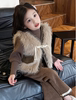 女童套装2023韩版洋气毛马甲(毛马甲)打底毛衣，时髦加绒喇叭裤三件套冬