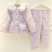 安之伴睡衣冬季女童三层加厚夹棉素色甜美可爱保暖棉袄童装家居服