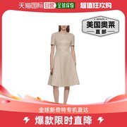 calvinklein女式仿麂皮短袖，修身喇叭连衣裙-拿铁美国奥莱