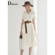 IDPAN女装夏季时尚个性围裹设计不规则裙摆短袖连衣裙