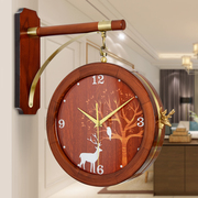 欧式复古双面挂钟客厅钟表创意个性鹿头装饰时钟北欧家用静音挂表