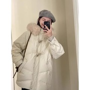 白色大毛领羽绒服女冬季2023小个子韩版中长版棉衣白鸭绒外套