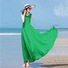 2022年显瘦绿色连衣裙女夏长款高端修身雪纺，三亚海边沙滩长裙
