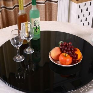 圆形黑色钢化玻璃面家用酒店餐桌圆桌黑色玻璃转盘圆桌面茶几