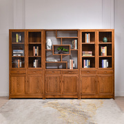 红木家具鸡翅木书柜实木，储物柜新中式书架，书房置物架组合三件套