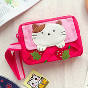 草莓猫韩版可爱女式拉链手拿包精致零钱包手机包女士小钱包手抓包