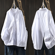后背开叉纯棉衬衫女中长款设计感小众宽松长袖春装韩版休闲白衬衣