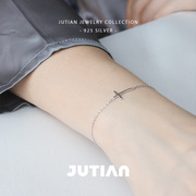 jutian十字ins小众设计s925纯银手链女简约个性，百搭冷淡风银饰
