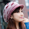 女士韩版秋冬天针织鸭舌贝雷帽子，眼皮毛线帽兔毛帽潮冬季保暖护耳