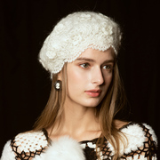 复古贝雷帽秋冬韩版秋天毛线帽甜美可爱白色，英伦针织帽蓓蕾帽子女