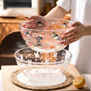 可爱高硼硅贴花玻璃碗家用大号微波炉烤箱烘焙专用耐热打蛋和面盆