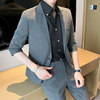 灰色夏季男士韩版修身九分裤中袖西装套装短袖西服潮LJT2205-P205