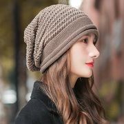 毛线帽子女士秋冬季洋气，2024保暖针织帽，时尚堆堆帽百搭包头帽