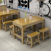T实木快餐桌椅组合烧烤小吃店餐桌碳化经济型面馆饭店食堂长方形