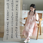 蓝小爸女童套装2024夏季儿童新中式系带上衣宝宝半身裙两件套