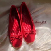 橘里法式晚晚风智熏同款鞋芭蕾舞者复古方头，浅口平底红色单鞋少女