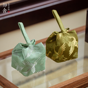 知舍松鹤旅行壶袋杯袋，织锦手工新中式，复古收纳袋主人杯茶具布艺