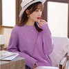 温柔紫色慵懒风宽松山羊绒衫，女秋季圆领套头，针织上衣纯色毛衣
