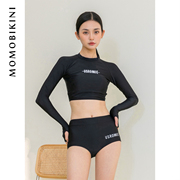 沫初见韩国性感长袖高腰泳衣女士保守学生遮肚显瘦泳装泡温泉