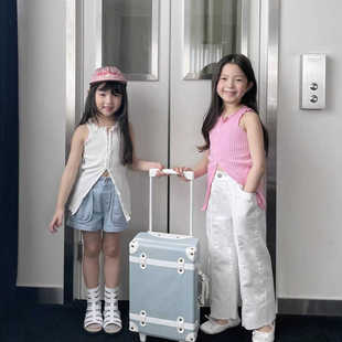 韩版童装24夏新女童木耳花边中长款开叉无袖针织衫