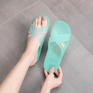 2024水晶拖鞋女夏室内浴室耐磨防臭防滑果冻，透明塑料凉鞋女