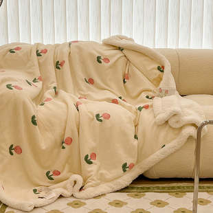ins奶油郁金香羊羔绒毛毯，牛奶绒秋冬盖毯保暖沙发，装饰午睡小毯子
