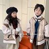 韩版童装儿童皮衣2022冬pu皮拼接夹克男女童皮毛一体加绒加厚外套